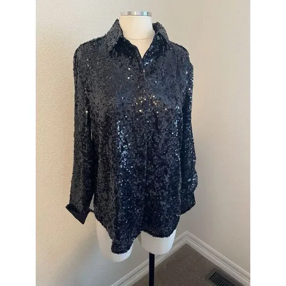 J. CREW Collection Classic-Fit Sequin Shirt Button Down Top Blouse Size 6. - Picture 3 of 9